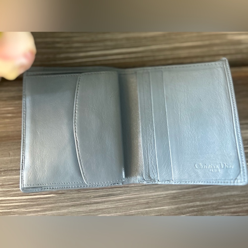 Dior Rare Dusty Sky Blue Soft Lambskin Genuine Leather Compact Wallet Purse - Picture 12 of 12